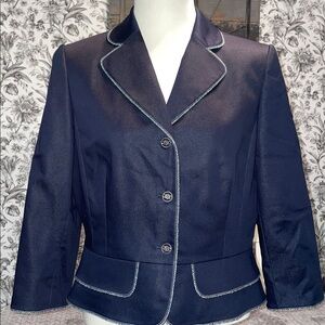 Tahari‎ Blue Suit- skirt & jacket by Tahari Size 12.  Lined.  Plaid Piping.